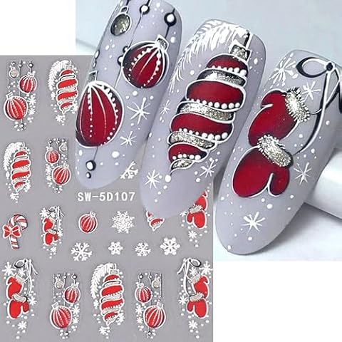 HOXIEYA Christmas Nail Stickers - 5D Snowflake Nail Art Sticker Decal Santa Claus GiSnowflake Jingle Bells Reindeers Nail Deisgn for Christmas Party Holiday Manicure 3 sheets Cover