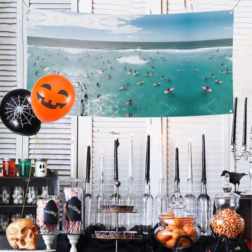 MINDBBDFJ Beach Surf Print Banners And Signs For Outdoor/Indoor,Personalized Banner Customizable Parties Halloween Banner (180x90cm)2