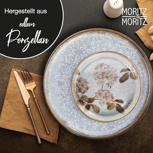 Moritz & Moritz BLOSSOM 18-teiliges Geschirrset 6 Personen - Elegantes Teller Set aus hochwertigem Porzellan mit floralem Design - Geschirr Set aus 6x Dinnerteller, 6x Dessertteller, 6x Suppenteller