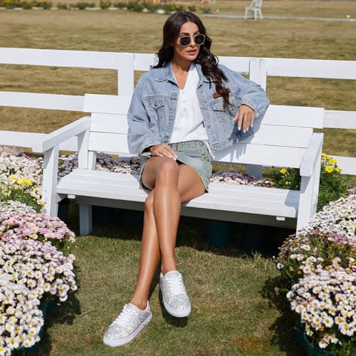 Rhinestone Sneakers for Women, Glitter Sparkle Tennis Shoes Platform Bling Silver Fashion Sparkly Sequin Shoes for Wedding Party Bride Dress3