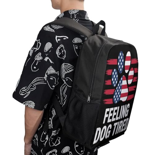 Feeling Dog Tired American Flag Backpack Simple Leisure Travel Backpack Outgoing Daypack 17 Inch4