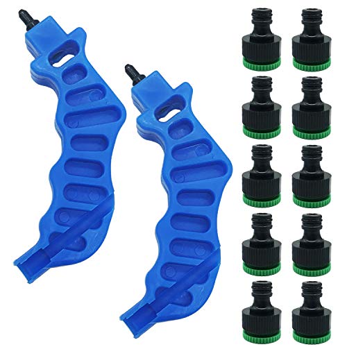 SHANGXING 2 PCS 2-in-1 Drip Irrigation Hole Punch Tool- Practical Drip Irrigation Tubing Hole Punch with 10 PCS Dropper Connector for 1/4 Inch Fitting Emitter Insertion Drip Sprinkler