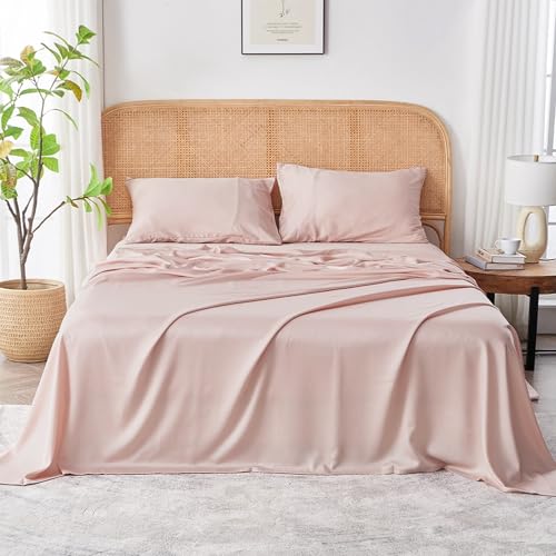 Sijo AiryWeight Tencel Sheet Set, 100% Lyocell Derived from Eucalyptus, Buttery Soft, Architectural Digest 2022 Best Cooling Sheets Winner, 1 Top Sheet Only (Blush, King/Cal King)