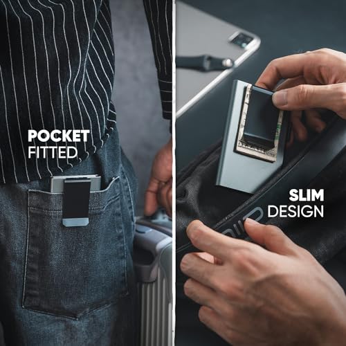 Image of VULKIT Minimalist Wallet with Money Clip RFID Protection Pop Up Card Holder Slim Wallet Credit Card Holder Metal Wallet, Space Grey