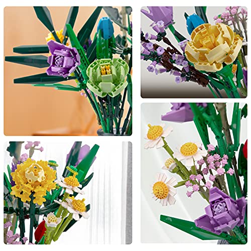 MERK Blumenstrauß Bausatz, 1331 Teile, 23 Blumen, Kompatibel mit Lego 10280 Bunt – Bild 4