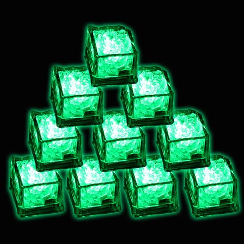 LIAISIMI 12pcs LED Cubo de Hielo Noche Luces Bebidas Decoración Cubo Luces LED Cubo de Hielo Baño Para Navidad Fiesta Boda Club Bar Champagne Torre (green, 12Pcs)