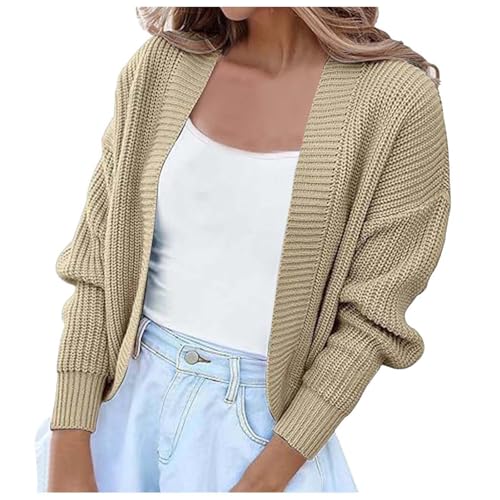 Cardigan crochet mujer con hombros abiertos y manga larga chaqueta punto color sólido