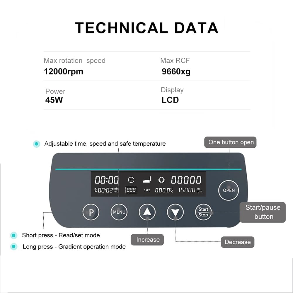 Máquina centrífuga de alta velocidad, centrífuga de laboratorio digital 1000-12000 RPM, rotor 3 en 1 para tubos de microcentrífuga, ideal para investigación científica y aplicaciones de laboratorio