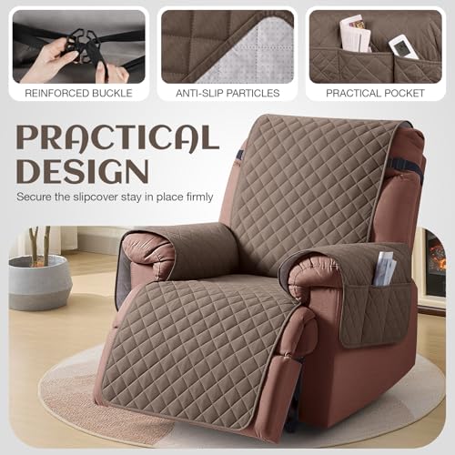 Image of KinCam 100% Waterproof Recliner Chair Cover, Reclining Couch Covers for Pets, Dogs, Recliner Couch Slipcover Furniture Protector with Elastic Straps for Kids(23.6 inch, Brown)