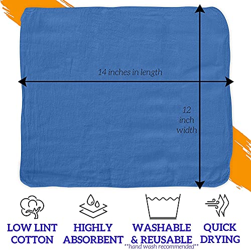 Image of GREEN LIFESTYLE Shop Towels 12 inch x 14 inch 50 Pack - Blue Cotton Shop Towels, Cleaning Rags, Reusable Shop Rags, Absorbent Terry Cloth Cleaning Towels for Garage, Automotive, Industrial and Home Use