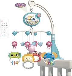 Móbile fofo para berço com luzes de música,projeção de estrelas,brinquedos giratórios pendurados,brinquedos para berço,controle remoto,decoração de cama infantil para meninos e meninas Blue