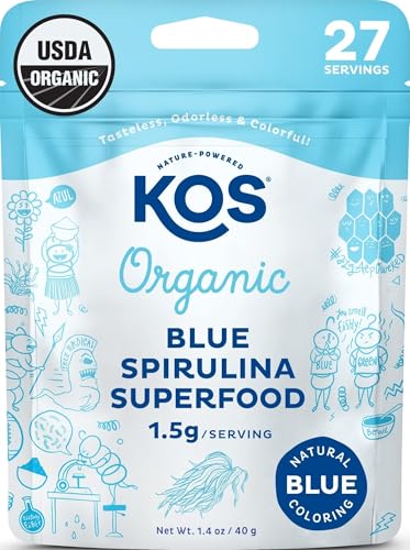 KOS USDA Organic Blue Spirulina Powder, Phycocyanin - Vegan Algae Superfood - Natural Food Coloring...