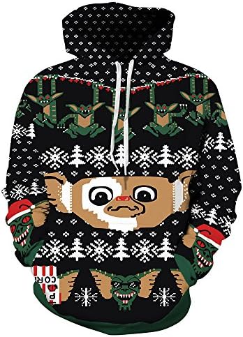 Grace's Secret Couple 3D Santa Print Ugly Christmas Kangaroo Pocket Sweatshirt Hoodies Pullover Elf XXXXL