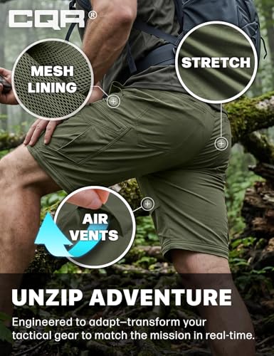Image of CQR Men's Convertible Cargo Tactical Pants, Water Resistant Outdoor Hiking Pants, Zip Off Lightweight Stretch Work Pants