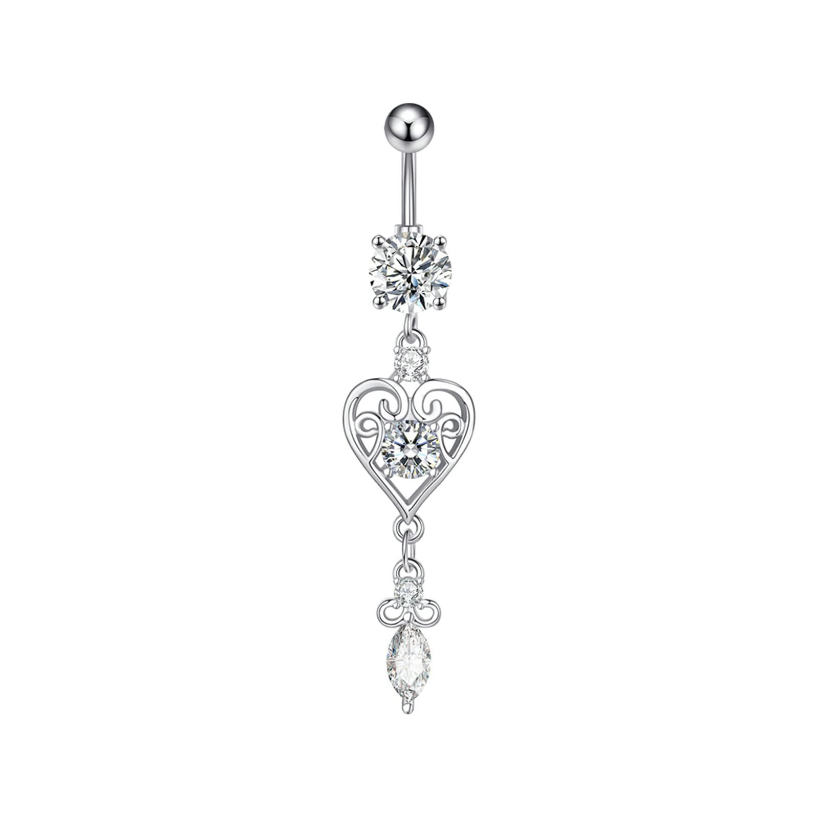 Gualiy 7 Stück Nabelpiercing Chirurgenstahl Herz Stern Mond Weiß Zirkonia Bauchnabelpiercing 14 Gauge