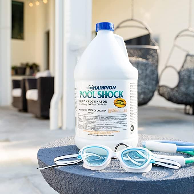 Champion Pool Shock - Ready to Use Liquid Chlorine - Commercial Grade 12.5% Concentrated Strength - 4 Gallon
