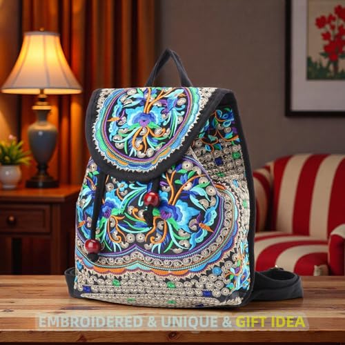 Goodhan Vintage Embroidered Women Backpack Ethnic Travel Handbag Shoulder Bag, 12x10x5 inch2