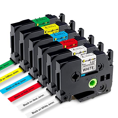 Greateam Compatible Label Tape 6mm Replacement for Brother TZe Tape 6mm P-Touch Label Tape 1/4 inch TZe-111 TZe-211 TZe411 TZe511 TZe611 TZe711 for Brother PT-D210 PT-H110 PT-D400 PT-D600 PT1280, 6-PK