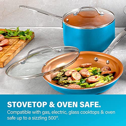Gotham Steel Cookware + Bakeware Set With Nonstick Durable Ceramic Copper Coating – Includes Skillets, Stock Pots, Deep Square Fry Basket, Cookie Sheet And Baking Pans, 20 Piece, Turquoise #TOP4
