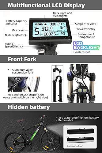 HOTEBIKE Electric Bike 26" Electric Mountain Bike 350W Ebike for Adults, Aluminum Alloy Bicycle with Removable Hidden 36V Battery LCD Display 21 Speed Gears