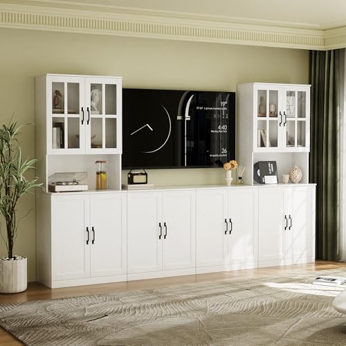 VOWNER Meuble TV Modulable 4 PCS, Meuble Télé avec Portes Vitrées & Bibliothèques, TV Stand pour TV jusqu'à 50 Pouces, Meuble de Rangement pour Salon,...