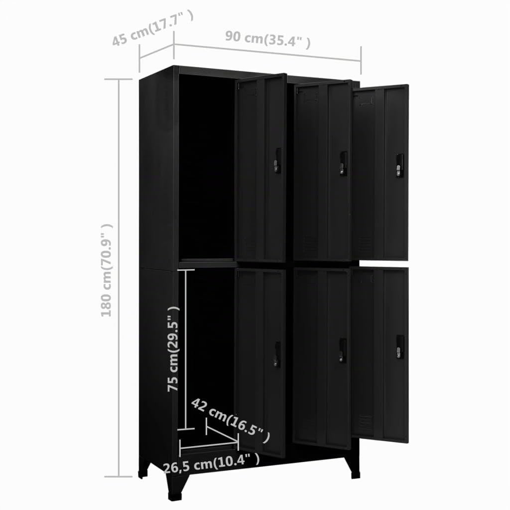 vidaXL Armoire à Casiers Classeur Meuble de Rangement d'Equipements de Sport Produits de Nettoyage Intérieur Bureau Noir 90x45x180 cm Acier