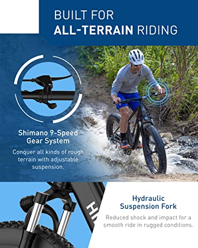 Hiboy P6 Electric Bike For Adults, 28Mph 62.1Miles Range 750W Motor 48V 13Ah Removable Battery Ebike, 26” X 4.0" Fat Tire Electric Mountain Bicycle, Shimano 9 Speed, Hydraulic Suspension, Ul Certified #TOP3