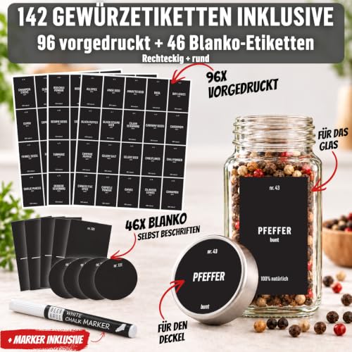 Foto von Deco haus Gewürzgläser Eckig Luftdicht 12er Set + Etiketten & Streueinsatz