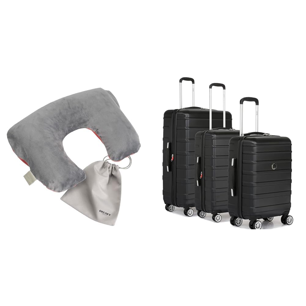 Red Travel Pillow (394026004) + Margot Trolley Bags Set of 3 Cabin, Medium & Large Luggage Premium Hardside Polycarbonate Suitcase 8 Silent Wheels and TSA Lock(Black)-image-22