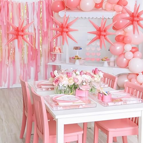 Image of TONIFUL 4 Pcs Explosion Star Balloons Nude Pink Foil Balloon Party Decor | 22 Inch Large Mylar Star Balloon for Girls Women Birthday Wedding Bridal Shower Baby Shower Anniversary Photo Booth Supplies
