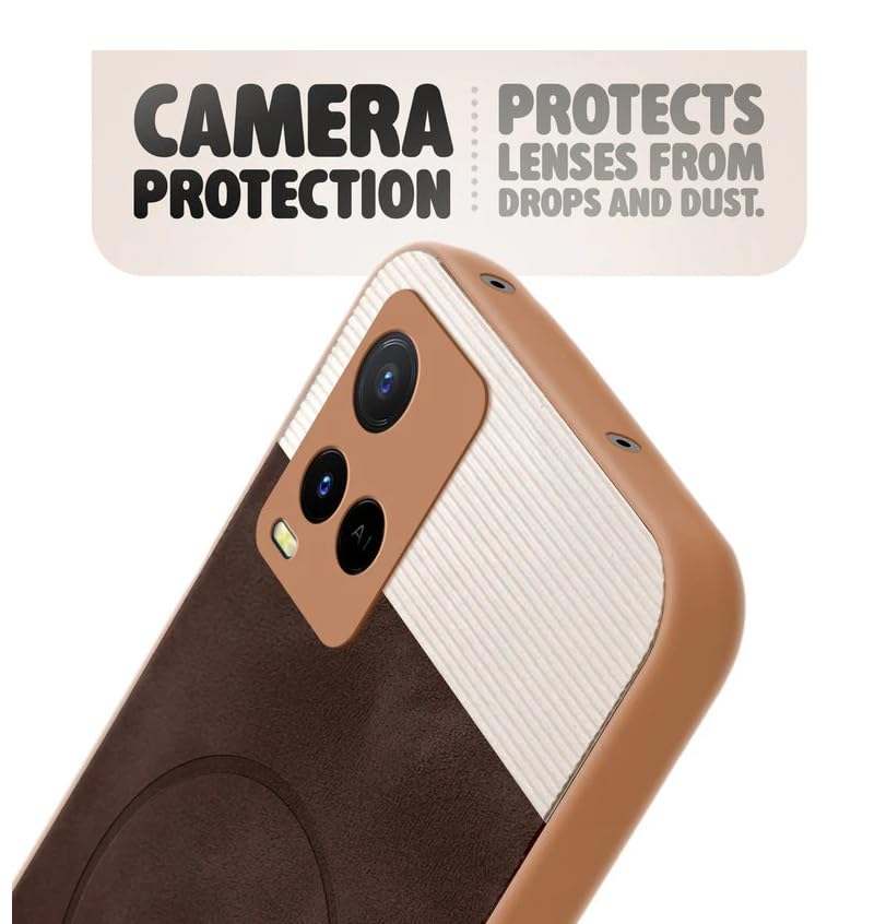 Image of Bintage CASE Mac Safe Design Hard Light Weight Back Case | Soft Border Camera Protect | Dual PU Leather Finish Back Cover Compatible for Vivo Y21G / Y21s / Vivo Y33s - White & Cherry Brown