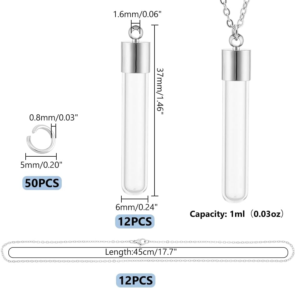 UNICRAFTALE 12 Sets Glass Vial Necklace Openable Glass Vial Pendant Wishing Bottle Pendant Glass Container Necklace for Ashes Memorial Keepsake Cremation Ashes Holder for Jewelry Making - Image 2