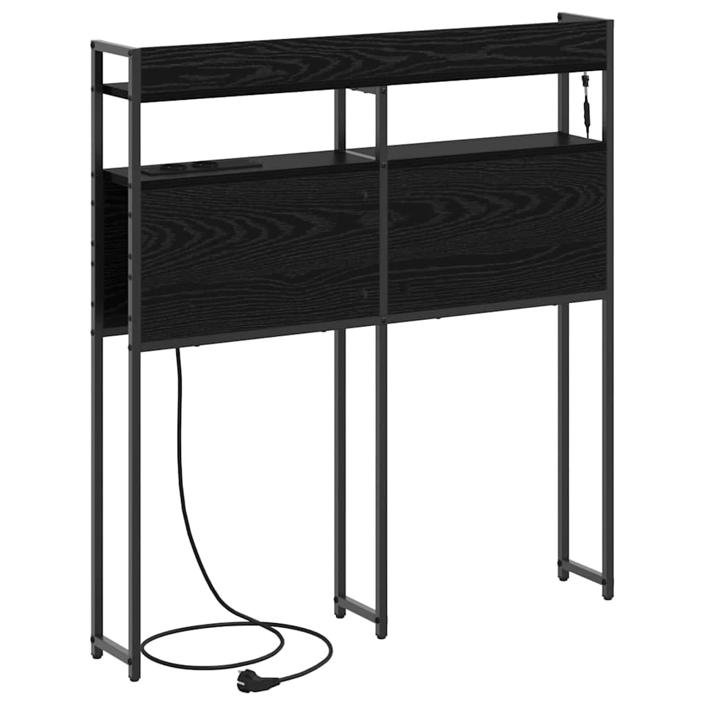 Testiera moderna effetto rovere nero 90 cm di larghezza, in legno con illuminazione a LED e stazione di ricarica per camera da letto