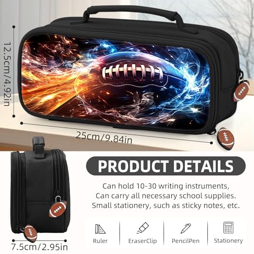 Image of American Football Pencil Case for Boys - Large Pencil Pouch for Boys with Zipper Compartments & Handle - Big Capacity Pen Organizer Box Bag for Kids Teens School Supplies
