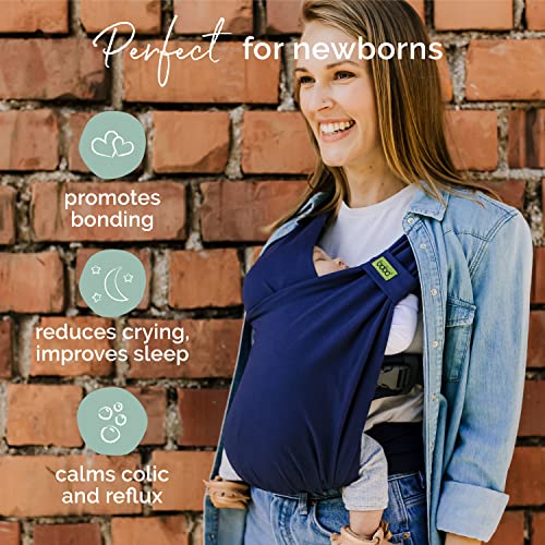 Boba Bliss Hybrid Baby Carrier Newborn to Toddler - 2-in-1 Baby Wrap & Baby Carrier - Pre-Wrapped Baby Sling Wrap Newborn - Certified Hip-Healthy - Soft & Stretchy Baby Sling Carrier- 7-35 (Navy Blue)