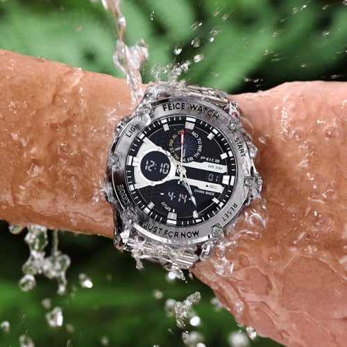 Image of FEICE Men's Watch Wristwatches Chronograph Sport Watch Japanese Quartz Analog-Digital Waterproof Watches Multifunctional Luminescent Industrial Style Punk watch-FK036SLIVER