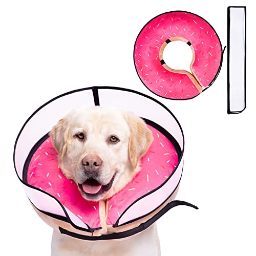 Image of Inflatable Dog Cone Collar with Enhanced Anti-Licking, Soft Neck Donut for Dogs Cats, Recovery Pet Cone Collar After Surgery for Large Medium Small Dogs (Donut Pink, Medium+)