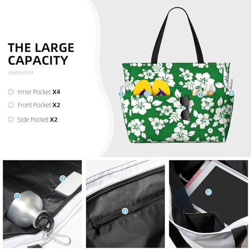 Hawaii Flower Extra Large Tote Bag For Women,Foldable Beach Bag With Pocket Weekender Travel Overnight Bag3