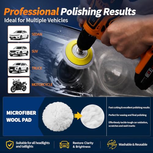 Image of 3 Inch Car Headlight Restoration Kit, Car Polishing Sanding Discs Assortment 2000 to 10000 Grit with 1 /4 Inch Shank Backing Pad, Scouring Pads, Soft Interface Pad, Woolen Buffer Pads, 39PCS