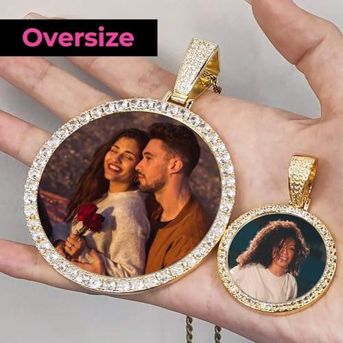 3UMeter Personalized Large Photo Necklace Custom Chain with Picture Pendant Necklace for Men Women Oversize Pendant Memorial Necklace with Picture Hip Hop Jewelry Personalized Gift2