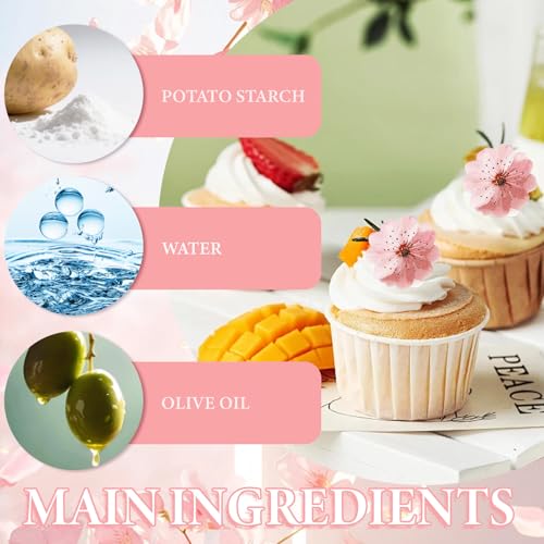Tortenaufleger Esspapier 20cm + 50PCS Kirschblüte Tortendeko Essbar, Essbare Blumen für Torte, Rosa Blume Kuchen Deko Essbare Blüten Cupcake Topper für Hochzeit Geburtstag Jubiläum Babyparty