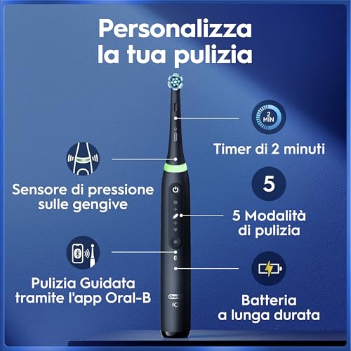 Oral-B iO 5 Spazzolino Elettrico Ricaricabile, 1 Testina di Ricambio, Nero - 1 Testine di Ricambio per Spazzolino Elettrico, Custodia da Viaggio, Gengive Protette, Pulizia Denti Efficace - Immagine 2