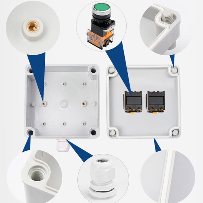 Caja de interruptores de control de botón impermeable for exteriores de 220 V CA, lámpara indicadora de arranque y parada de emergencia, caja de conexiones con interruptor de autorrecuperación(45719)