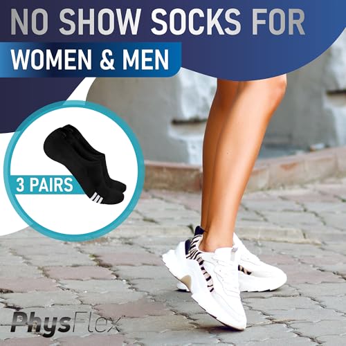 Image of PhysFlex No Show Socks for Women & Men - Low Cut, Flat Boat Line, Athletic Running & Casual Liner Socks (6 /3 Pairs)