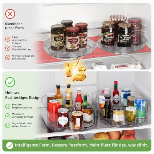 Holinwa Drehteller Kühlschrank Organizer Lazy Susan, 33 x 22 cm Klarer Rechteckiger Drehteller für Gewürze… – Ansicht 4