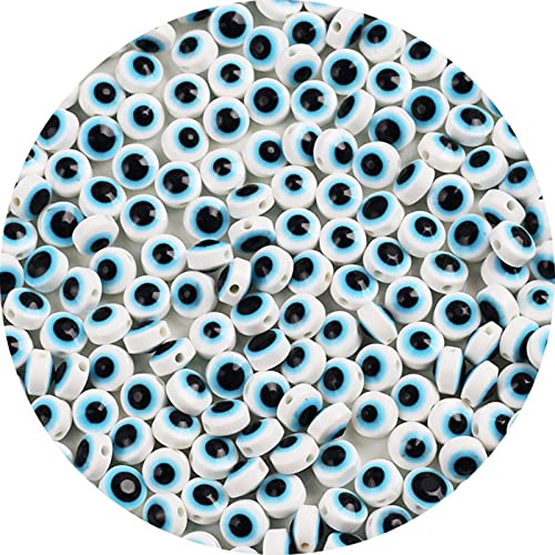 RENJIELI 6/8/10mm Ovale Forme entretoise Perles Mauvais œil Perles Rayure résine entretoise Perles pour la Fabrication de Bijoux Bracelet à bricoler soi-même Collier charmes 50 pièces Cover