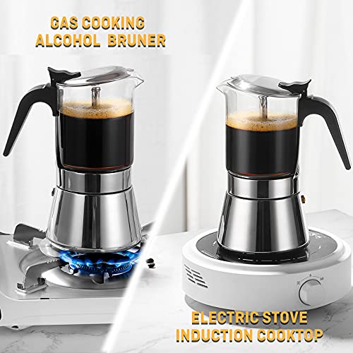 Image of Stovetop Espresso Maker,SIXAQUAE Crystal Glass-top & Stainless Steel Espresso Moka Pot,Classic Italian coffee maker (160ml)