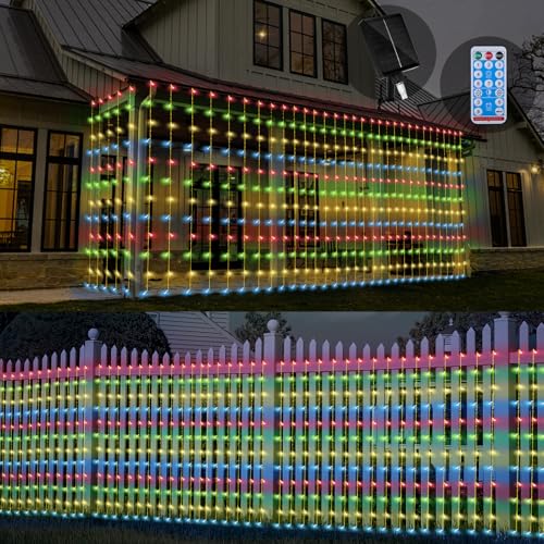 32.8 * 6.56FT Large Size Solar Curtain Lights Outdoor, 8 Modes String Icicle Lights, Solar Garden...