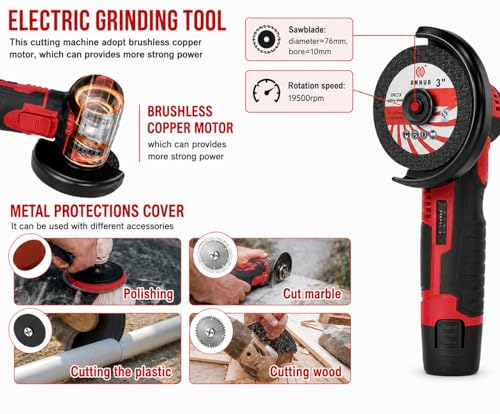 Image of Mini Angle Grinder Machine with 48V-2 Rechargeable Battery |19500 RPM With Abrasive Wheels for Cutting, Grinding & Polishing Metal, Marble & Stone Cutting with Spindle Lock and Toggle Switch.