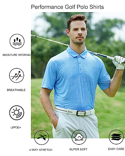 Alex Vando Mens Golf Shirt Moisture Wicking Quick-Dry Print Performance Polo Shirts for Men
